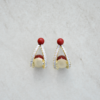 Stylish red and pearl earrings with a sparkling design featuring gold accents and rhinestones, perfect for any occasion.